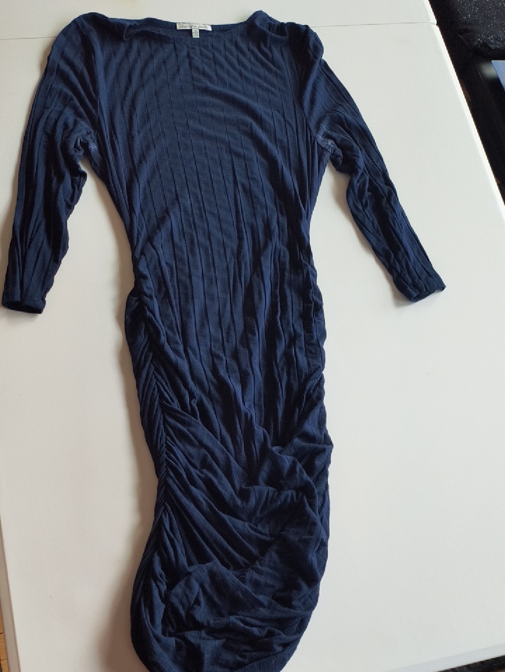 Charlotte Russe Navy Long Sleeve Ruched Midi Dress